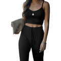 2-Piece: Women's Casual Outfit Ribbed Spaghetti Strap Top Ankle Length Joggers Sets by DailySale