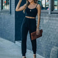 2-Piece: Women's Casual Outfit Ribbed Spaghetti Strap Top Ankle Length Joggers Sets by DailySale