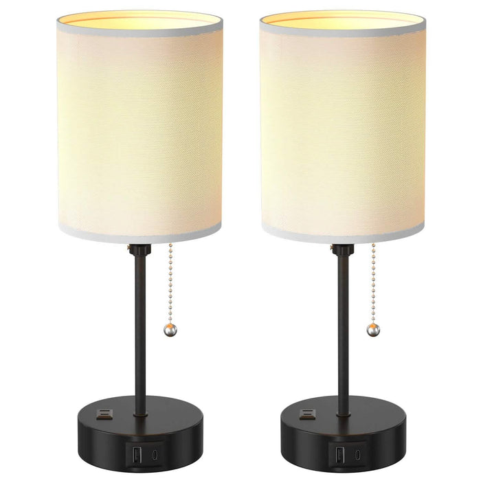 2-Pieces: Bedside Lamps 3 Color Modes USB C+A AC Output Ports Pull Chain by DailySale