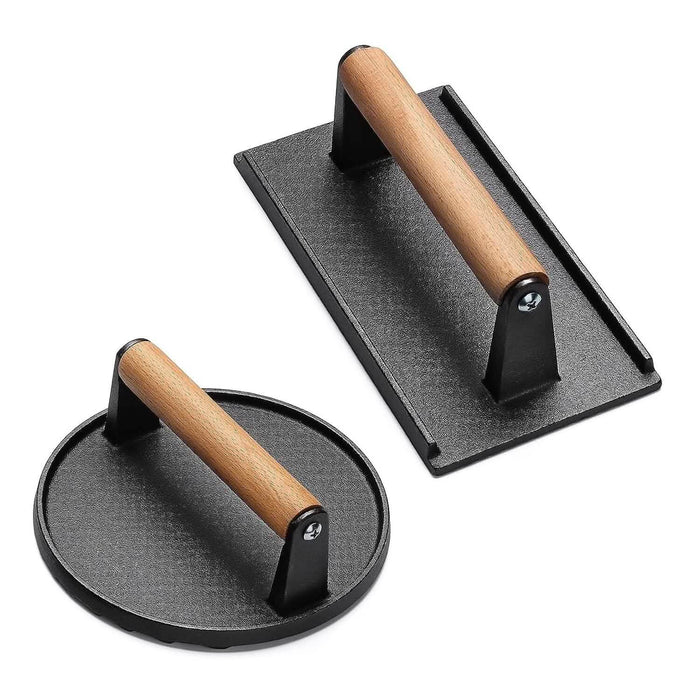 2-Pieces: Cast Iron Grill Press Pre-Seasoned Steak Weights Smash Burger Press by DailySale