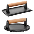 2-Pieces: Cast Iron Grill Press Pre-Seasoned Steak Weights Smash Burger Press by DailySale