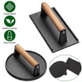 2-Pieces: Cast Iron Grill Press Pre-Seasoned Steak Weights Smash Burger Press by DailySale