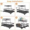 2-Tier Dish Rack Drainer Organizer Set with Utensil Cup Holder Rack Swivel Spout by DailySale