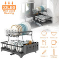 2-Tier Dish Rack Drainer Organizer Set with Utensil Cup Holder Rack Swivel Spout by DailySale