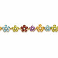 20.9 Ct Rainbow Multi-Gemstone Prong Yellow Gold Plated Silver Floral Cluster Inline Box Clasp Tennis Bracelet by Fine Color Jewels