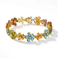 20.9 Ct Rainbow Multi-Gemstone Prong Yellow Gold Plated Silver Floral Cluster Inline Box Clasp Tennis Bracelet by Fine Color Jewels