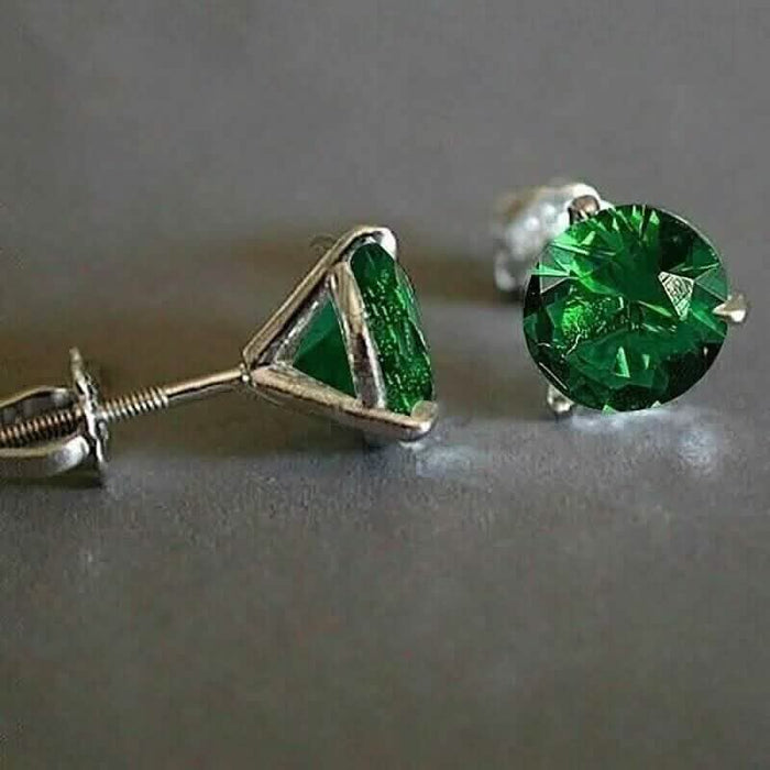 2.00 Ct Round Cut Natural Emerald Solitaire Stud Earrings 14k White Gold by DailySale