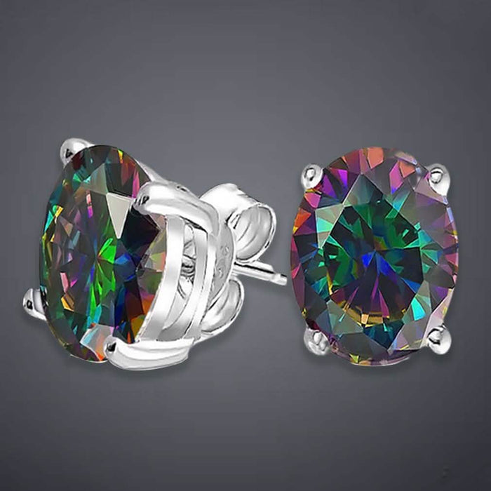 2.00 CTTW Genuine Rainbow Topaz Oval Cut Sterling Silver Studs by DailySale