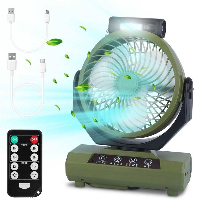 20000mAh Rechargeable Oscillating Camping Fan with Flashlight Hanging Hook Remote Control by DailySale