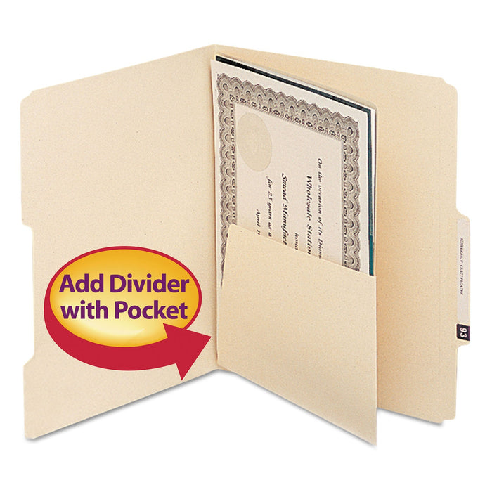 Smead Self-Adhesive Folder Dividers for Top/End Tab Folders with 5 1/2" Pockets, Letter Size, Manila, 25/Pack