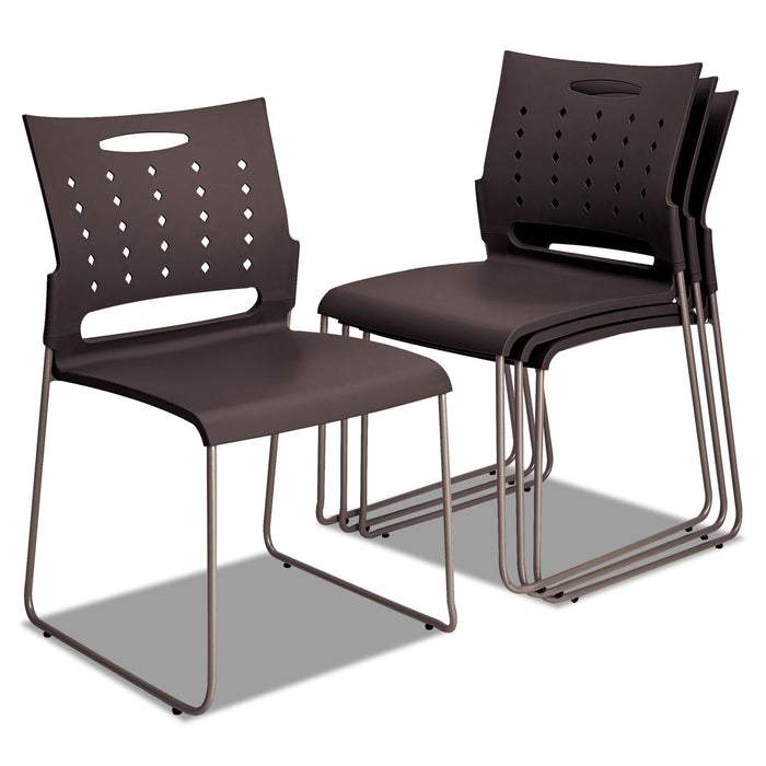 Alera Continental Series Plastic Perforated Back Stack Chair, Supports Up to 275 lb, Charcoal Seat/Back, Gunmetal Base, 4/CT
