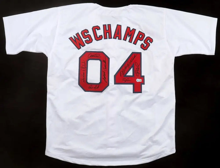 "2004 World Series Champions" Jersey Signed By (10) With Orlando Cabrera, Pokey Reese, Keith Foulke, Terry Francona (Beckett) Boston Red Sox by Price Is Right Miami