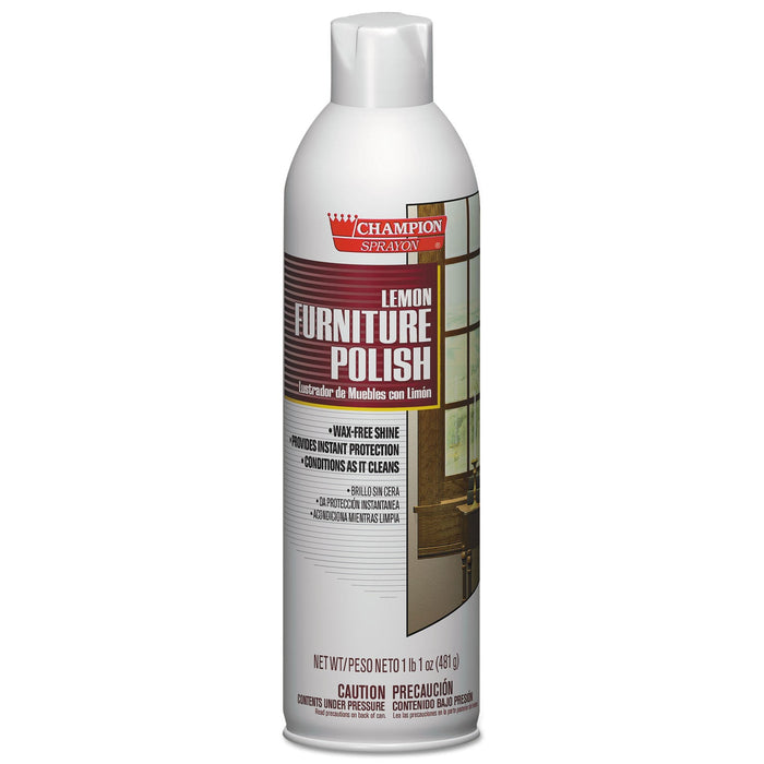 Chase Products Champion Sprayon Furniture Polish, Lemon, 17 oz Aerosol Spray, 12/Carton