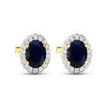 1.80 Ct Oval Blue Sapphire & Diamond Prong 14K Gold Halo Stud Earrings by Fine Color Jewels