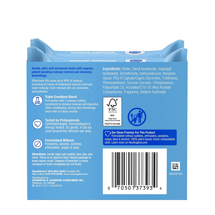 Neutrogena Makeup Remover Face Wipes, Fragrance-Free, Twin Pack (50 Count Total) by Pasteur Pharmacy