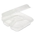 Pactiv Evergreen ClearView SmartLock Hinged Lid Container, 3-Compartment, 5 oz/14 oz, 8.2 x 8.34 x 2,91, Clear, Plastic, 200/Carton