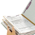 Smead End Tab Pressboard Classification Folders with SafeSHIELD Coated Fasteners, 2 Dividers, Letter Size, Gray-Green, 10/Box