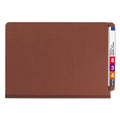 Smead End Tab Pressboard Classification Folders with SafeSHIELD Coated Fasteners, 2 Dividers, Legal Size, Red, 10/Box