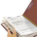 Smead End Tab Pressboard Classification Folders with SafeSHIELD Coated Fasteners, 2 Dividers, Legal Size, Red, 10/Box