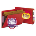 Smead End Tab Pressboard Classification Folders with SafeSHIELD Fasteners, 2 Dividers, Legal Size, Bright Red, 10/Box