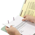 Smead End Tab Pressboard Classification Folders with Two SafeSHIELD Coated Fasteners, 2" Expansion, Letter Size, Gray-Green, 25/Box