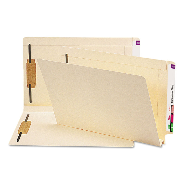 Smead Manila End Tab W-Fold Fastener Folders with Reinforced Tabs, 14-pt Stock, 2 Fasteners, Legal Size, Manila Exterior, 50/Box