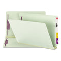 Smead End Tab Pressboard Classification Folders with Two SafeSHIELD Coated Fasteners, 2" Expansion, Legal Size, Gray-Green, 25/Box