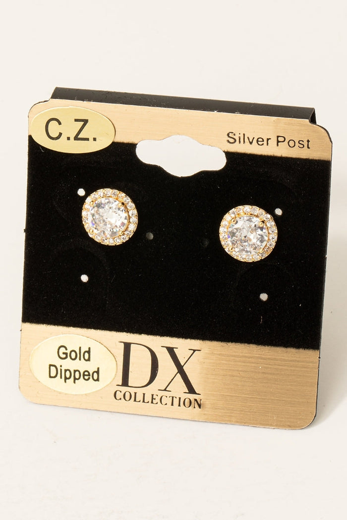 Gold Dipped Cz Halo Set Stud Earrings by Boutique 23