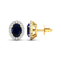 1.80 Ct Oval Blue Sapphire & Diamond Prong 14K Gold Halo Stud Earrings by Fine Color Jewels