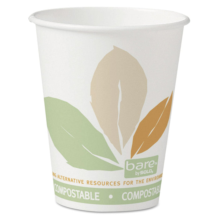 Dart Bare by Solo Eco-Forward PLA Paper Hot Cups, 8 oz, Leaf Design, White/Green/Orange, 50/Bag, 20 Bags/Carton