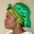 Sharifah Satin Double-layer Bonnet with African Print Tie by Duma Mbili LLC