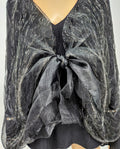 Womens Organza Fringe Black Metallic Scarf by Vanessa Jane