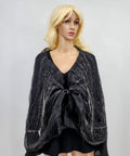 Womens Organza Fringe Black Metallic Scarf by Vanessa Jane