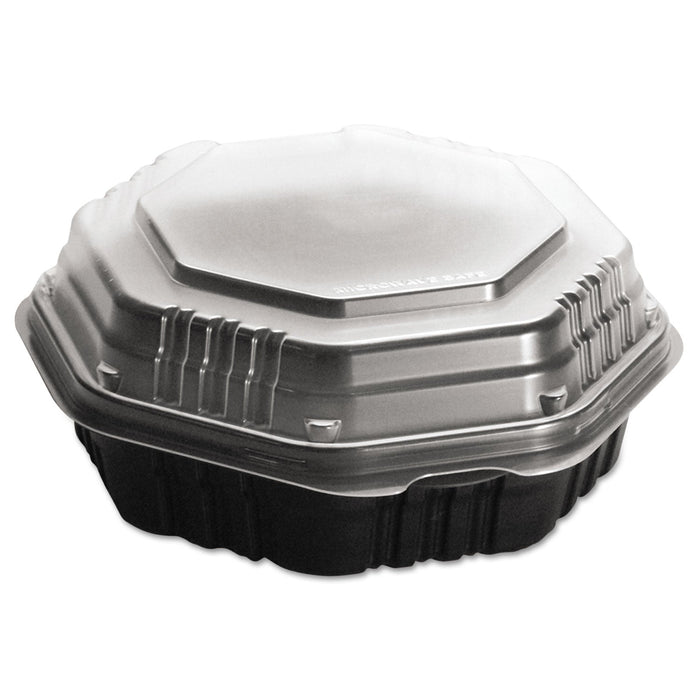 Dart OctaView Hinged-Lid Hot Food Containers, 31 oz, 9.55 x 9.1 x 3, Black/Clear, Plastic, 100/Carton