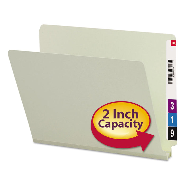 Smead Extra-Heavy Recycled Pressboard End Tab Folders, Straight Tabs, Letter Size, 2" Expansion, Gray-Green, 25/Box