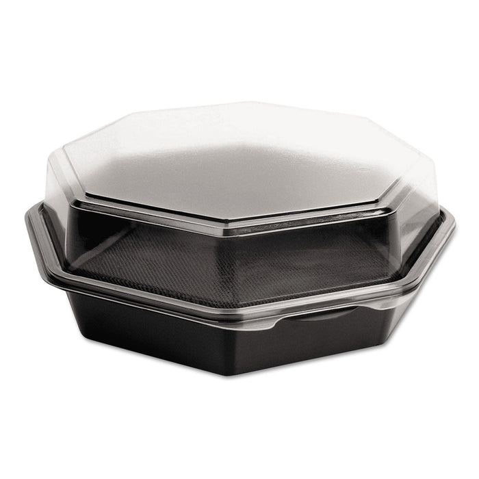 Dart OctaView Hinged-Lid Cold Food Containers, 42 oz, 9.57 x 9.2 x 3.2, Black/Clear, Plastic, 100/Carton