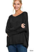 Dolman Sleeve Round Neck Top W/ Pocket - Black by Boutique 23