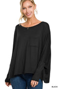 Dolman Sleeve Round Neck Top W/ Pocket - Black by Boutique 23