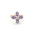1.28 Ct Pear Purple Amethyst and White Topaz Prong Silver Four Leaf Clover Ring by Fine Color Jewels