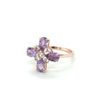 1.28 Ct Pear Purple Amethyst and White Topaz Prong Silver Four Leaf Clover Ring by Fine Color Jewels