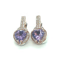 Natural Amethyst Heart Leverback Silver Drop Earrings by Fine Color Jewels