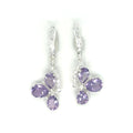 Natural Amethyst Three Stone Silver Dangle Earrings by Fine Color Jewels