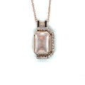 Pink Gold Rose Quartz Emerald Cut Pendant Necklace by Fine Color Jewels