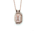 Pink Gold Rose Quartz Emerald Cut Pendant Necklace by Fine Color Jewels