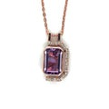 Pink Gold Emerald Cut Amethyst Pendant Necklace by Fine Color Jewels
