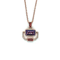 Rose Gold Emerald Cut Natural Amethyst Pendant Necklace by Fine Color Jewels