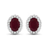 1.90 Ct Oval Pink Ruby & Diamond Prong 14K Gold Halo Stud Earrings