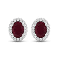 1.90 Ct Oval Pink Ruby & Diamond Prong 14K Gold Halo Stud Earrings by Fine Color Jewels