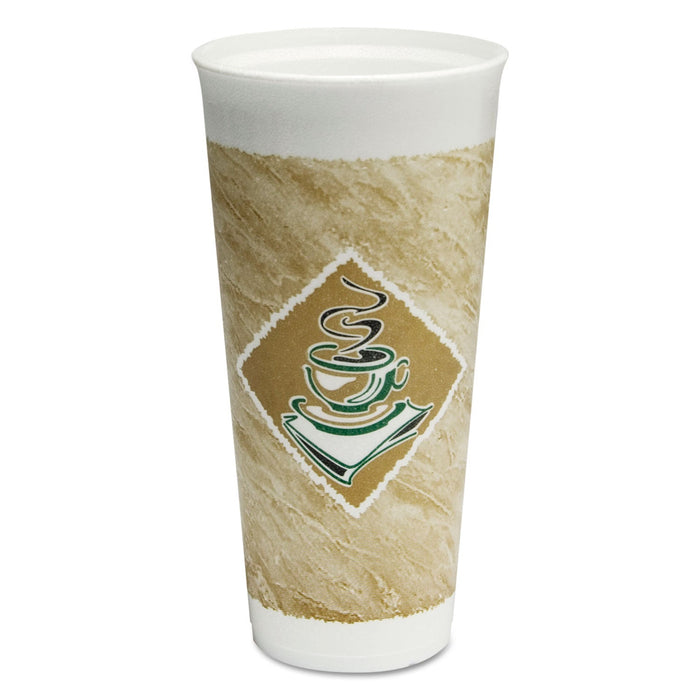 Dart Cafe G Foam Hot/Cold Cups, 24 oz, Brown/Green/White, 20/Bag, 25 Bags/Carton