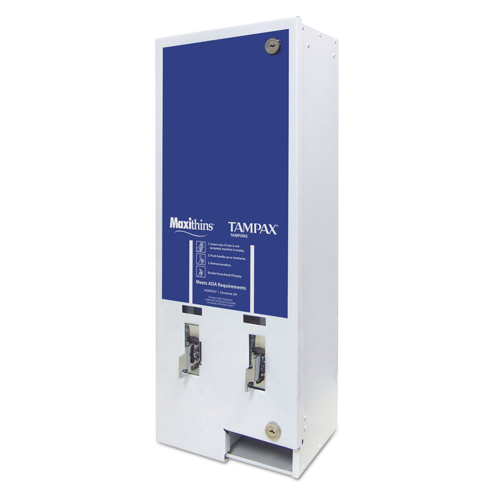 HOSPECO Dual Sanitary Napkin/Tampon Dispenser, Free, 11.13 x 7.63 x 26.38, White/Blue